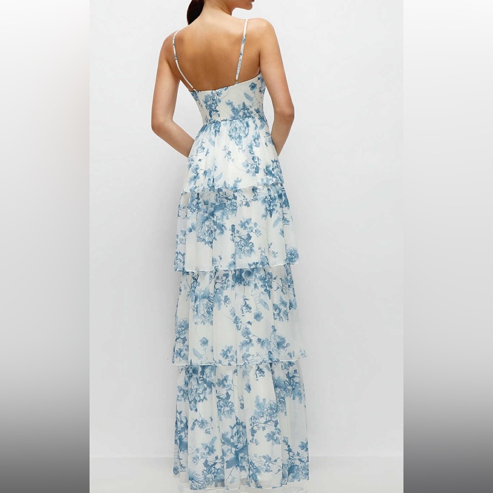 LIGHT BLUE BUSTIER-STYLE CHIFFON TIERED RUFFLE MAXI - Picture 3 of 8